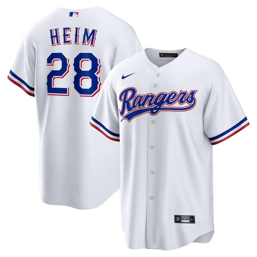 Men's Texas Rangers #28 Jonah Heim  White Home Replica Jersey