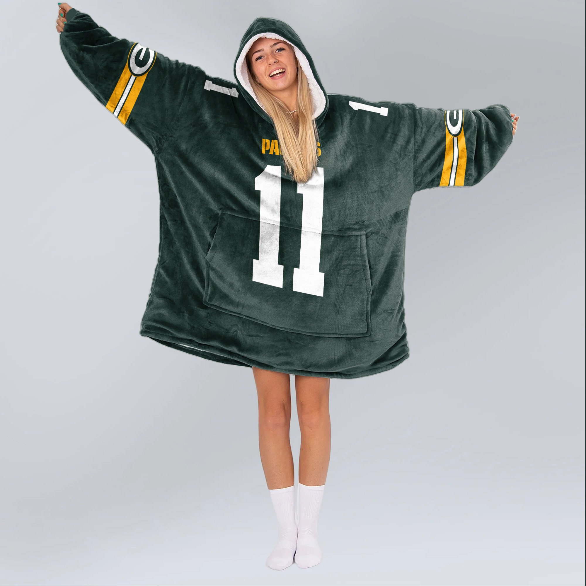 Adult J.D 11 Green Bay Football Unisex Blanket Hoodie