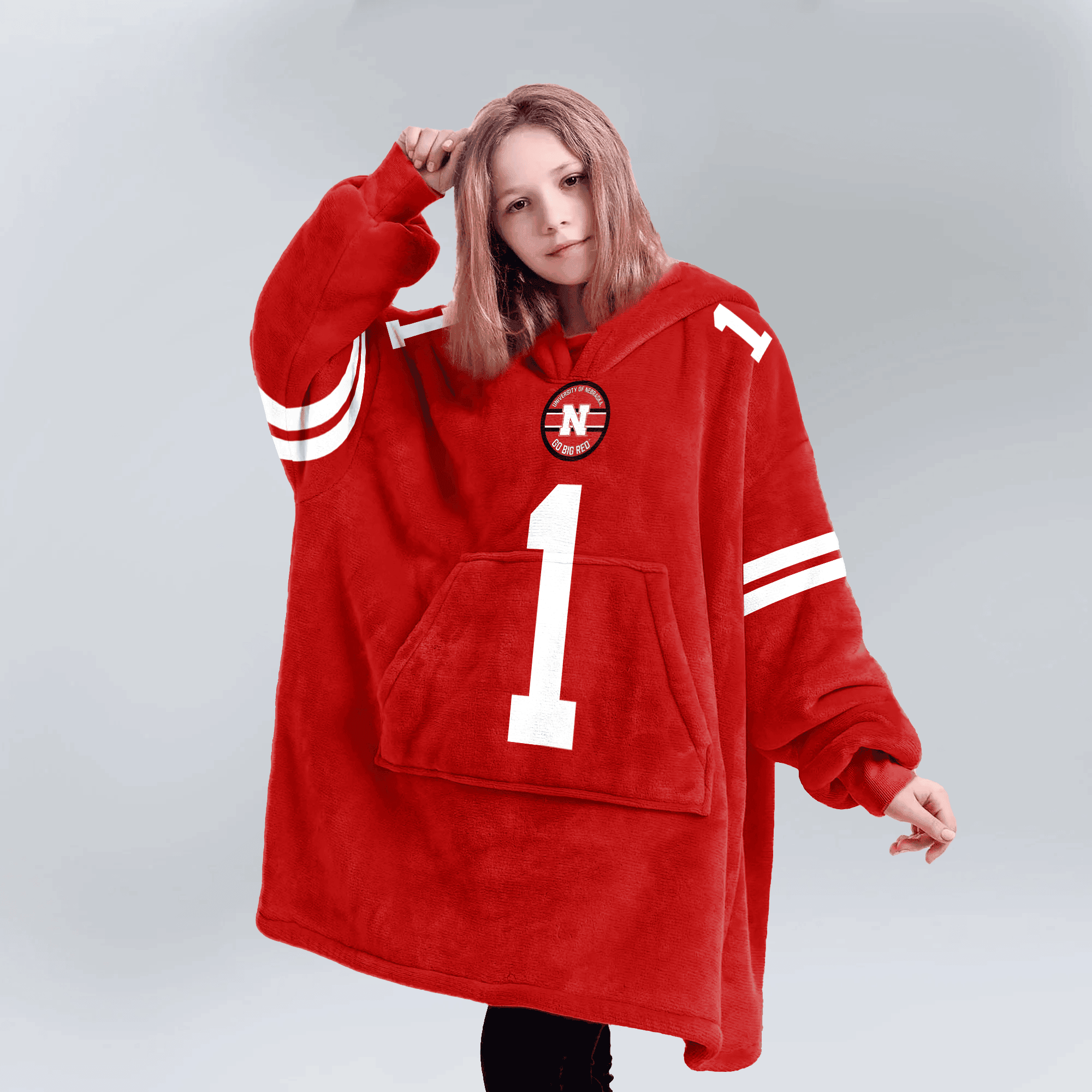 Kid 1 Nebraska Football Unisex Blanket Hoodie