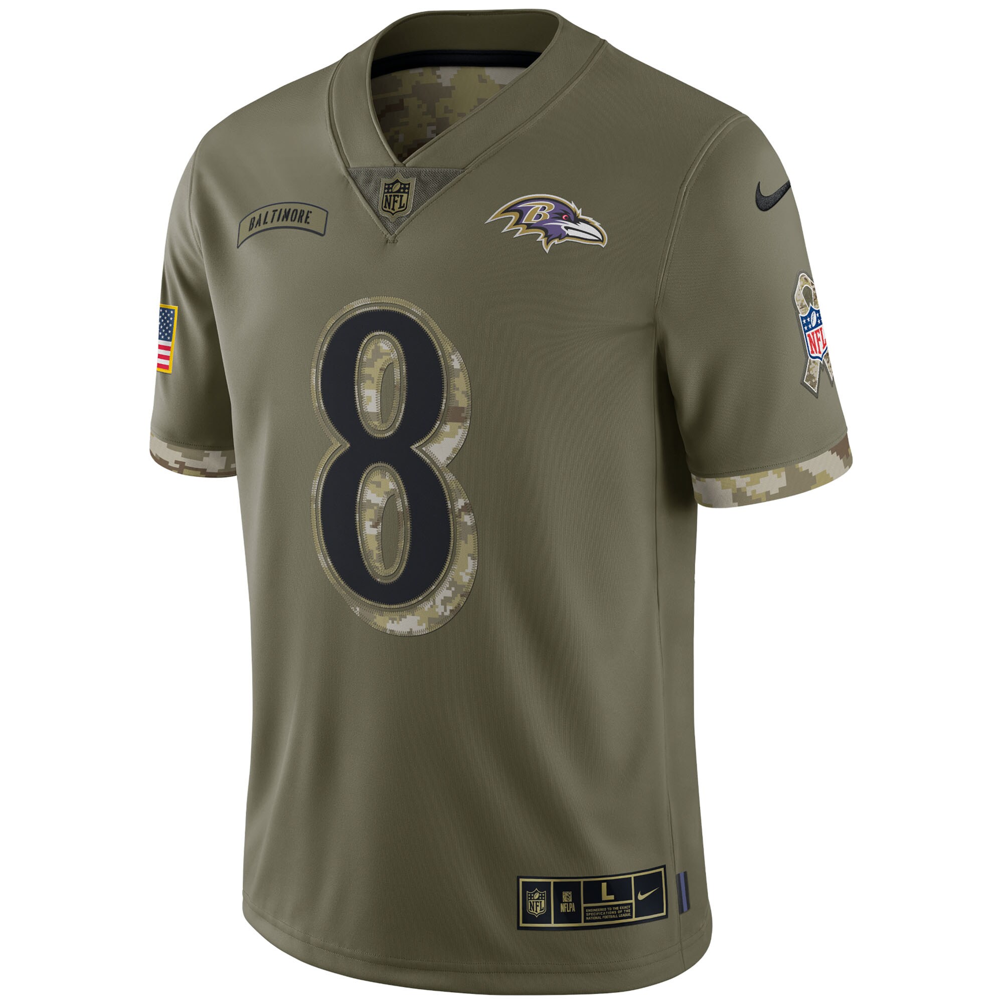 Lamar Jackson Baltimore Ravens  2022 Salute To Service Limited Jersey - Olive
