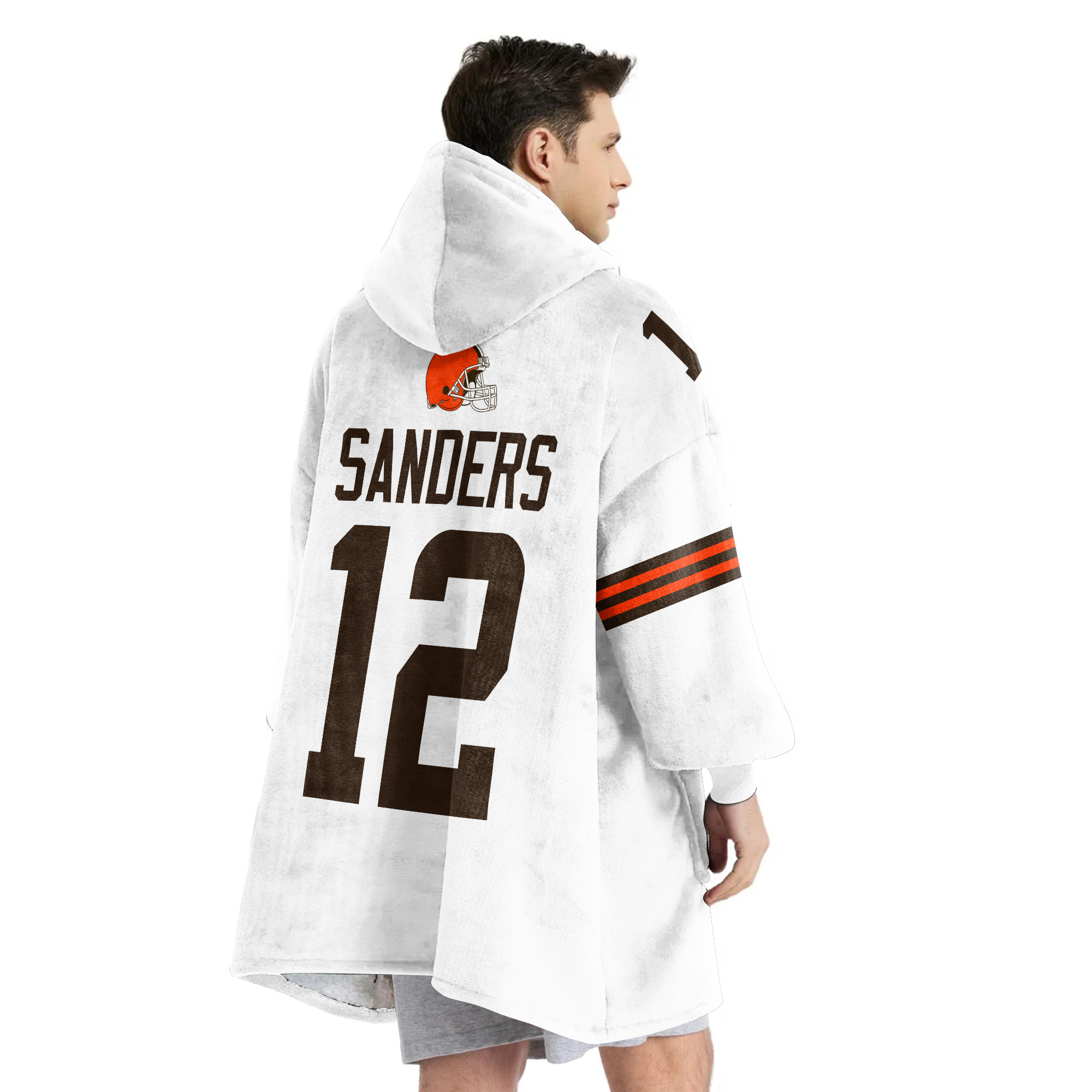 Adult S.S 12 Cleveland Football White Unisex Blanket Hoodie