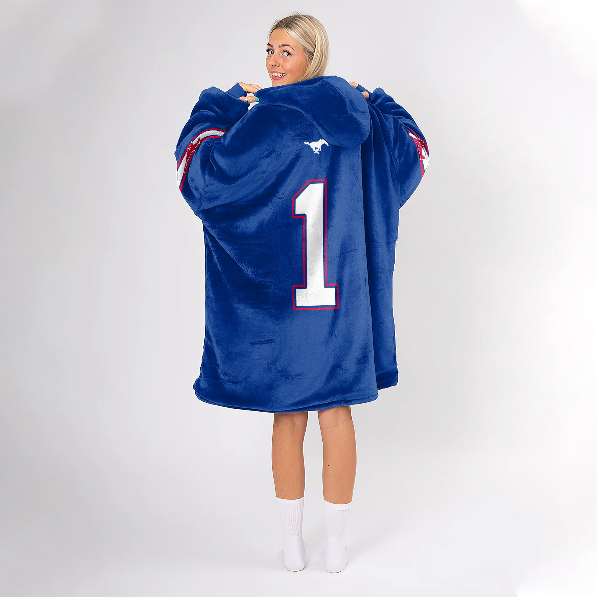 Adult #1 SMU Football Unisex Blanket Hoodie