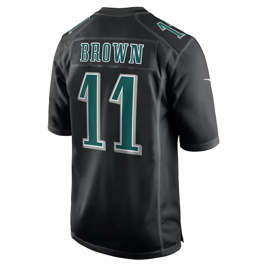 Men’s #11 A.J. Brown Carbon Black Super Bowl LIX Fashion Game Player Sewn Jersey