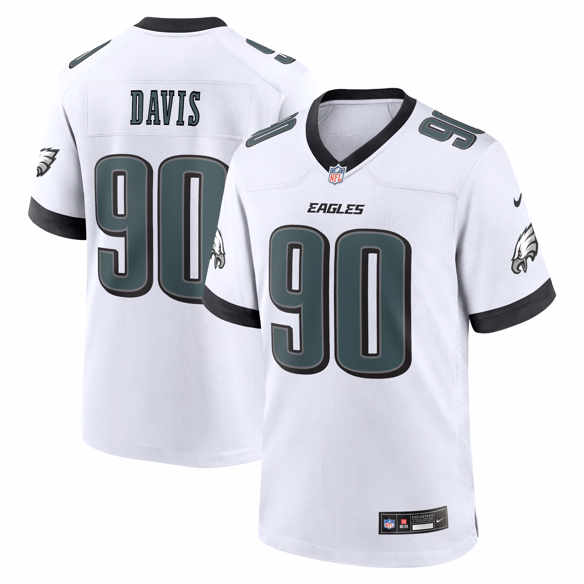 Davis Philadelphia Eagles White Game Jersey - White