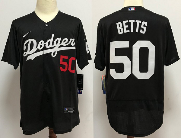 Men's Los Angeles Dodgers #50 Mookie Betts Black Stitched MLB Flex Base  Jersey
