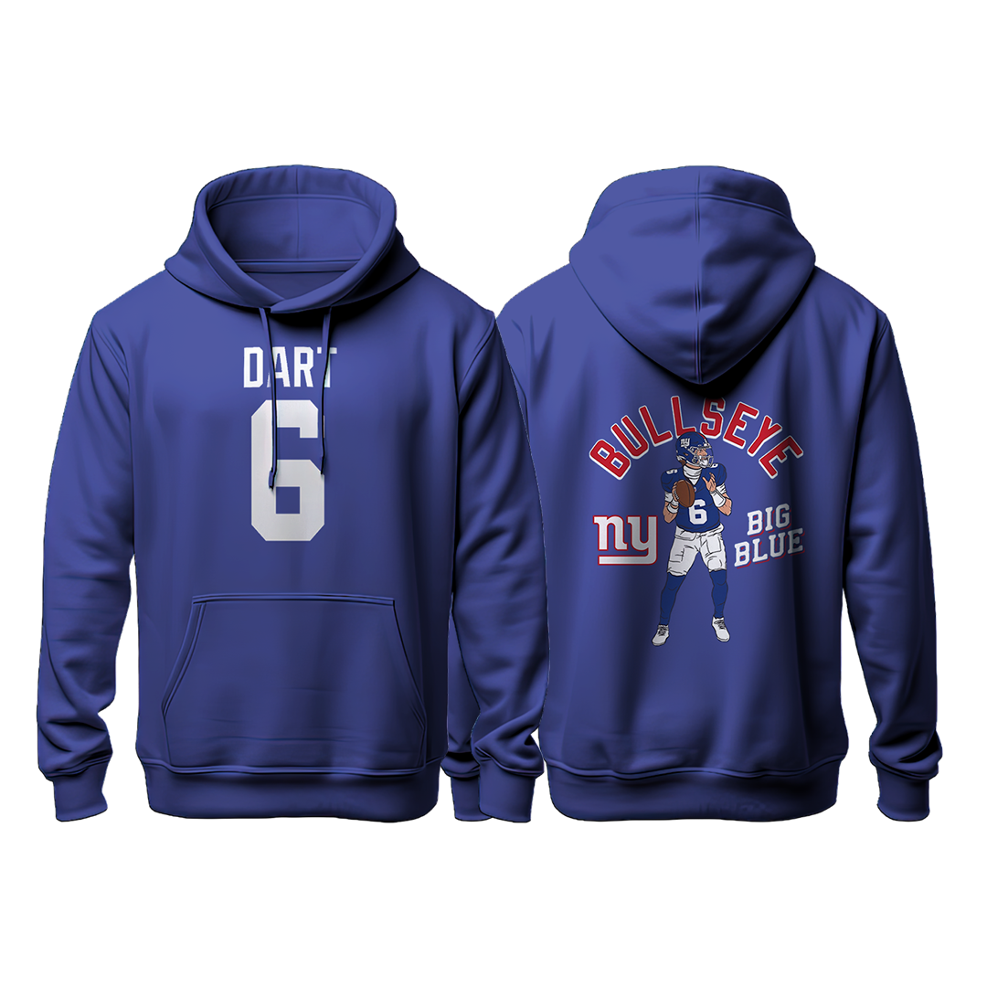 Jaxson Dart #6 New York Giants 2025 Blue Gridiron Hoodie – Fan Edition