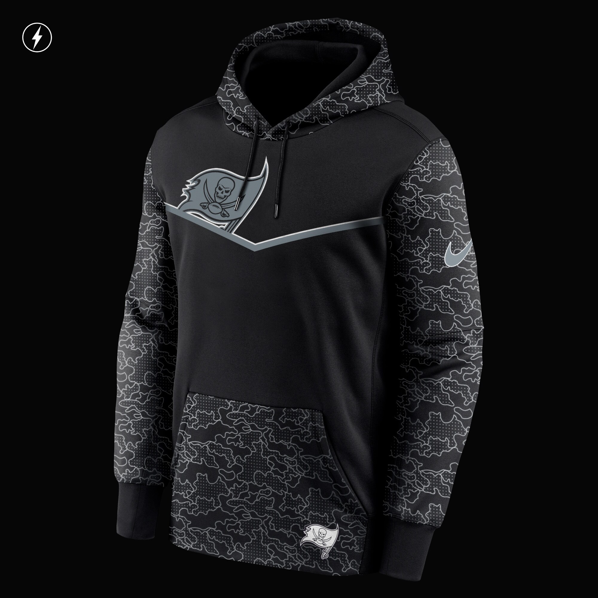 Tampa Bay Buccaneers RFLCTV Chevron Pullover Hoodie - Black