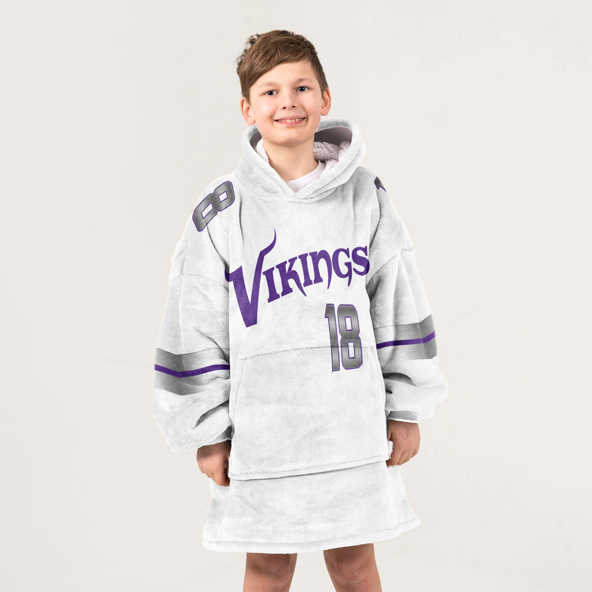 Adult White 18 Minnesota Football Unisex Blanket Hoodie