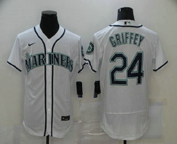 Men's Seattle Mariners #24 Ken Griffey Jr. White Stitched MLB Flex Base  Jersey