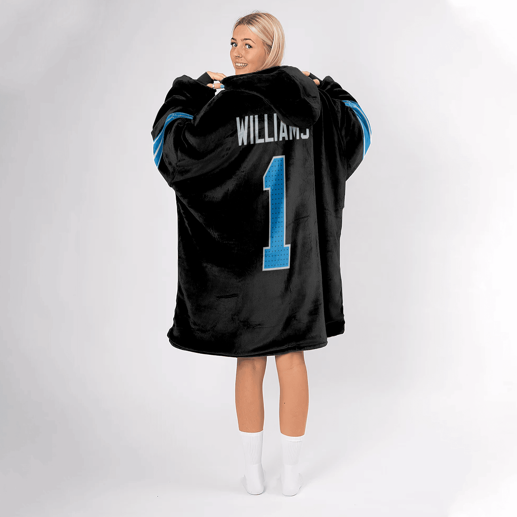 Adult 1 Detroit Football Unisex Blanket Hoodie