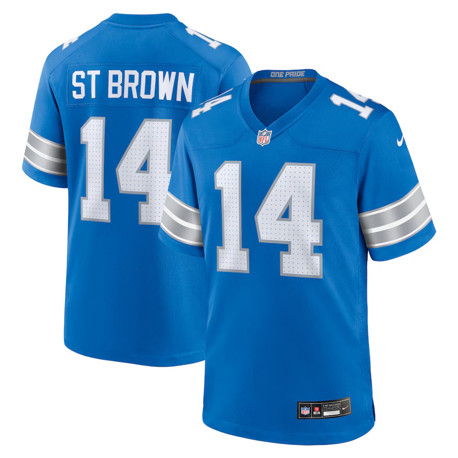 Men's Amon-Ra St. Brown #14 Blue Detroit Lions Game Jersey