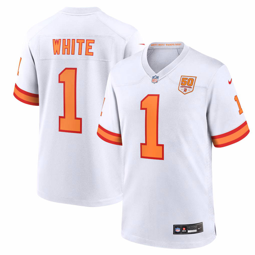 Rachaad White #1 '76 Tampa Bay Buccaneers 50th Season Game Jersey - White
