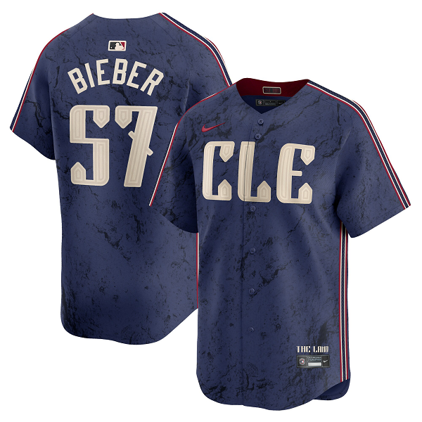 Men's Cleveland Guardians #57 Shane Bieber  Navy 2024 City Connect Limited Jersey