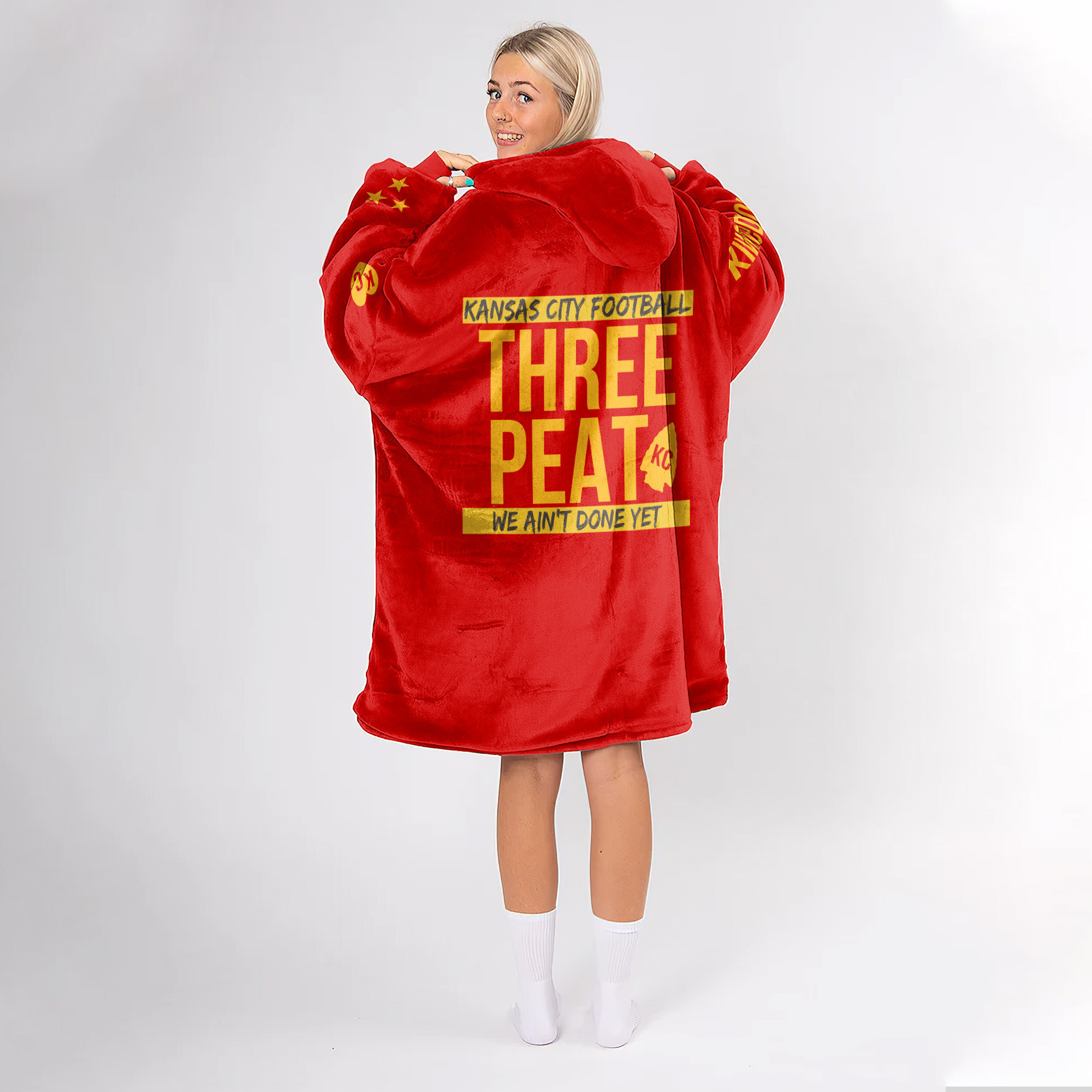 Adult 3 Peat Kansas City Football Unisex Blanket Hoodie