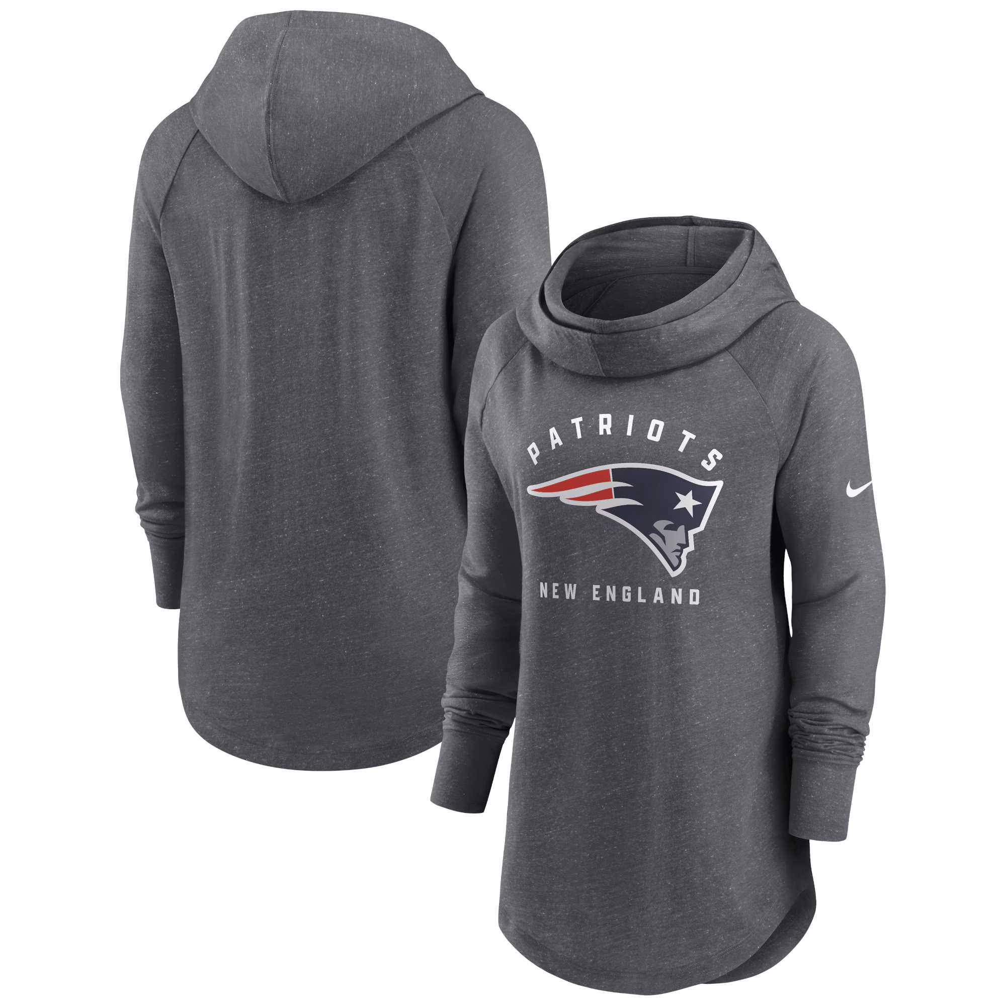 New England Patriots Women's Raglan Funnel Neck Pullover Hoodie - Heather Charcoal
