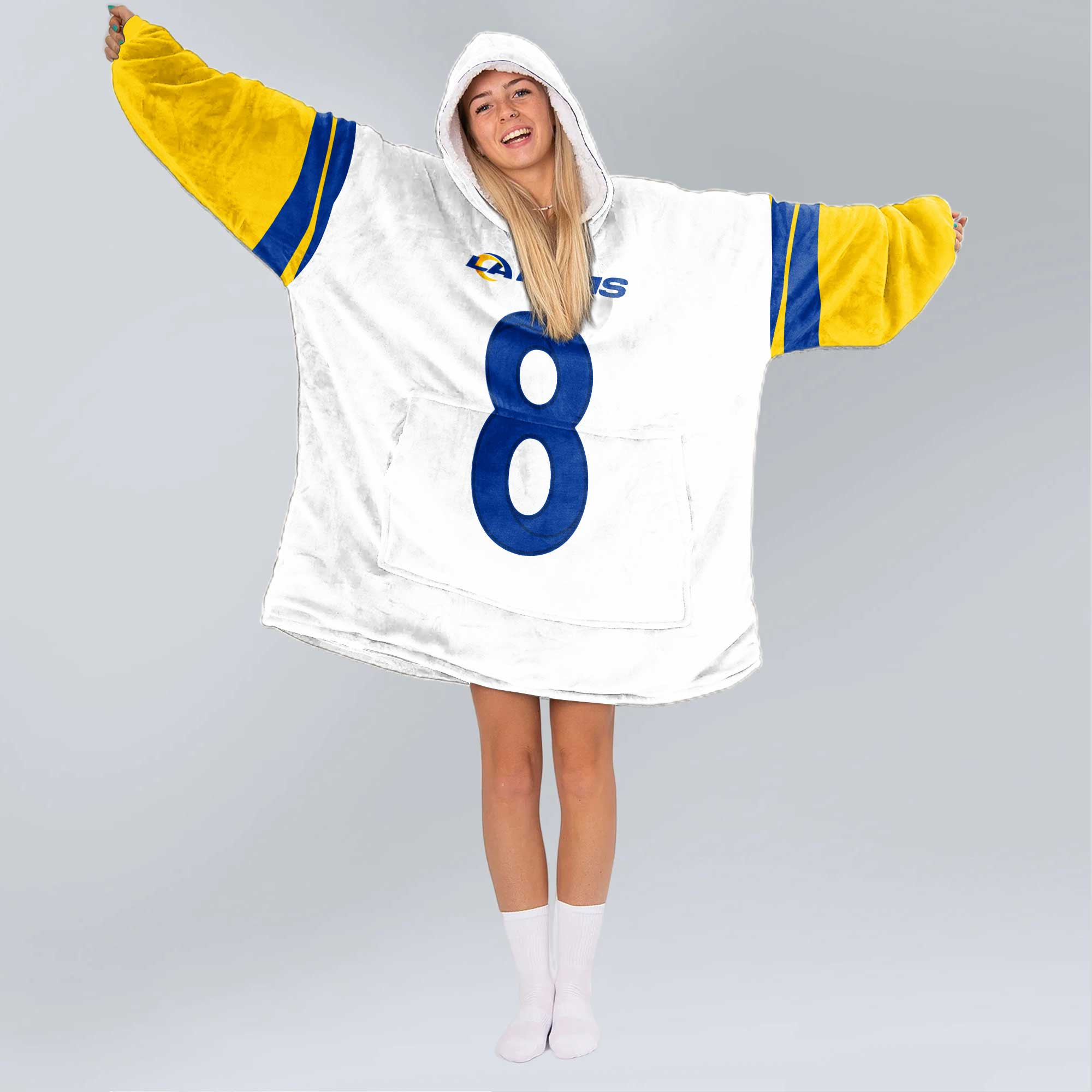 Adult J.V 8 Los Angeles R Football Unisex Blanket Hoodie