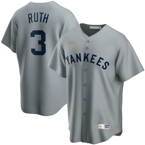 Men's  New York Yankees #3 Babe Ruth Road Cooperstown Collection Player Gray MLB Jersey
