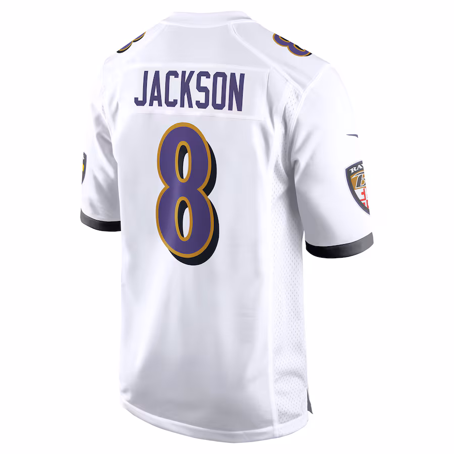 Men's Lamar Jackson #8 White Baltimore Ravens Game Jersey
