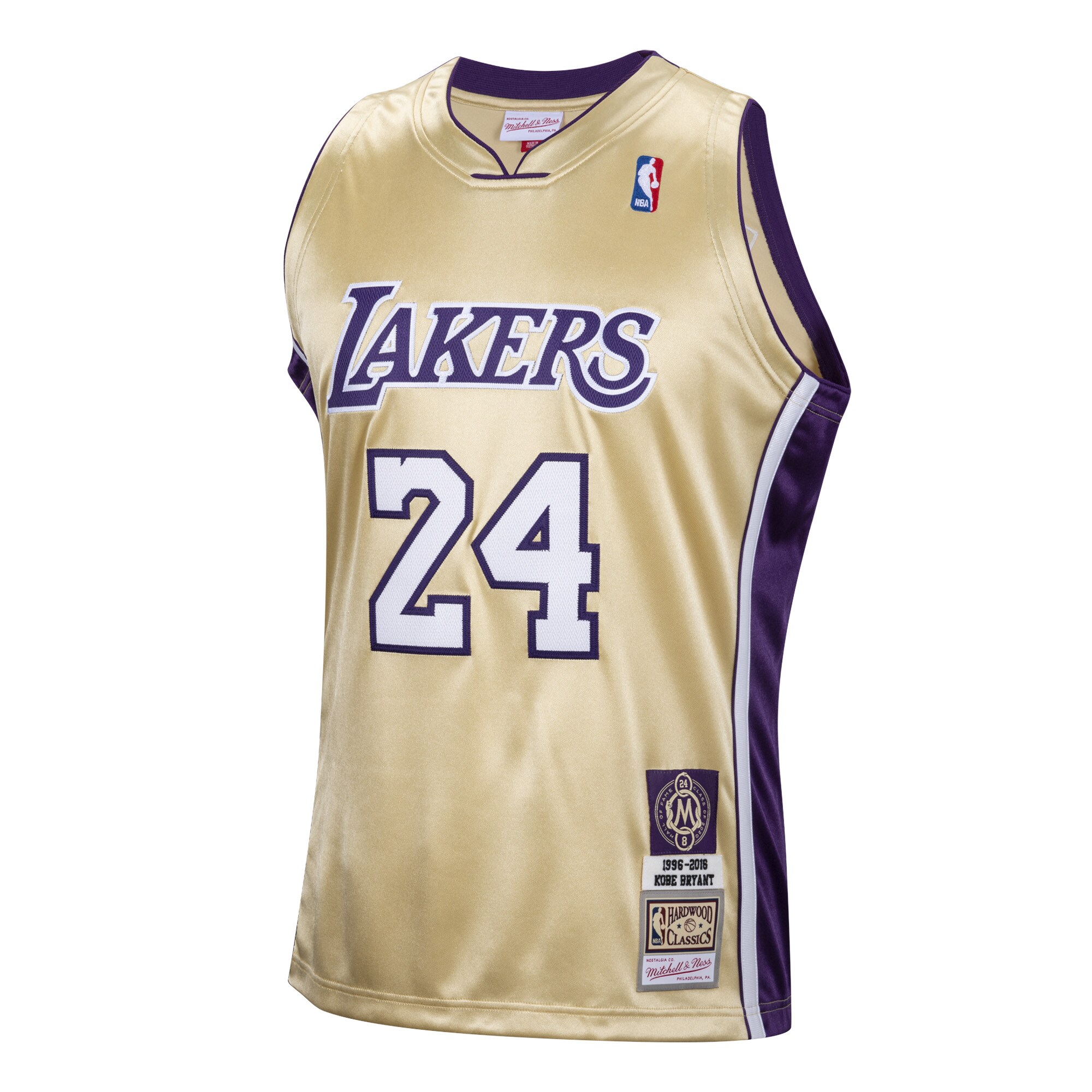 Men's Los Angeles Lakers Kobe Bryant  Gold Hall of Fame Class of 2020 #24 Authentic Hardwood Classics Jersey