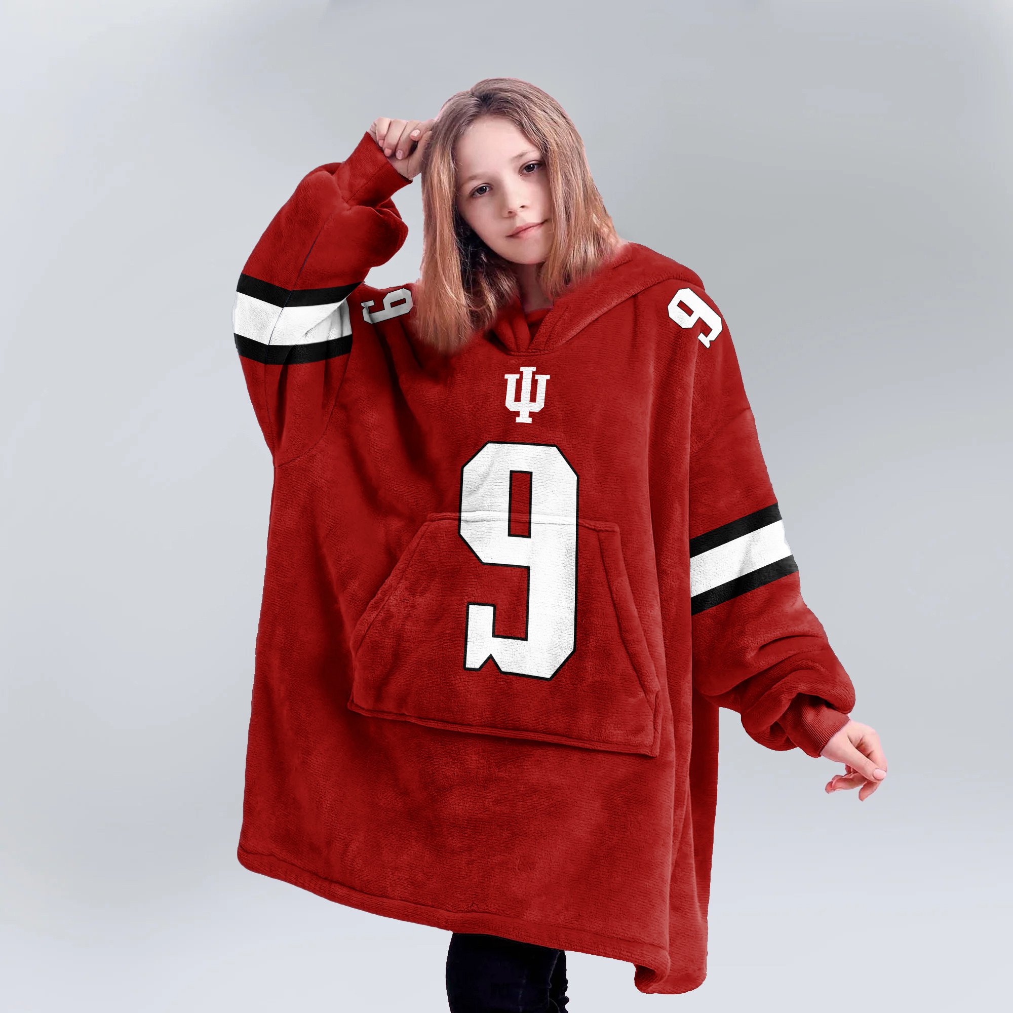 Adult #9 Indiana Football Unisex Blanket Hoodie