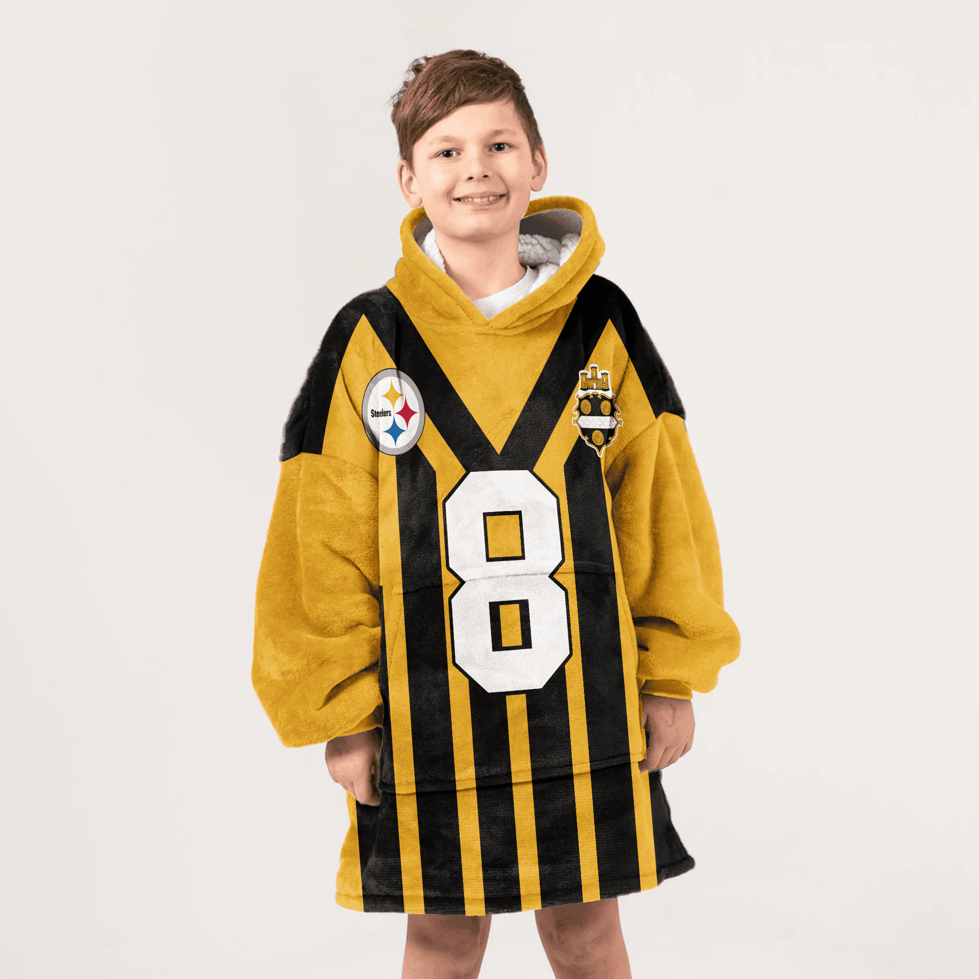 Kid 8 Pittsburgh Football Unisex Blanket Hoodie