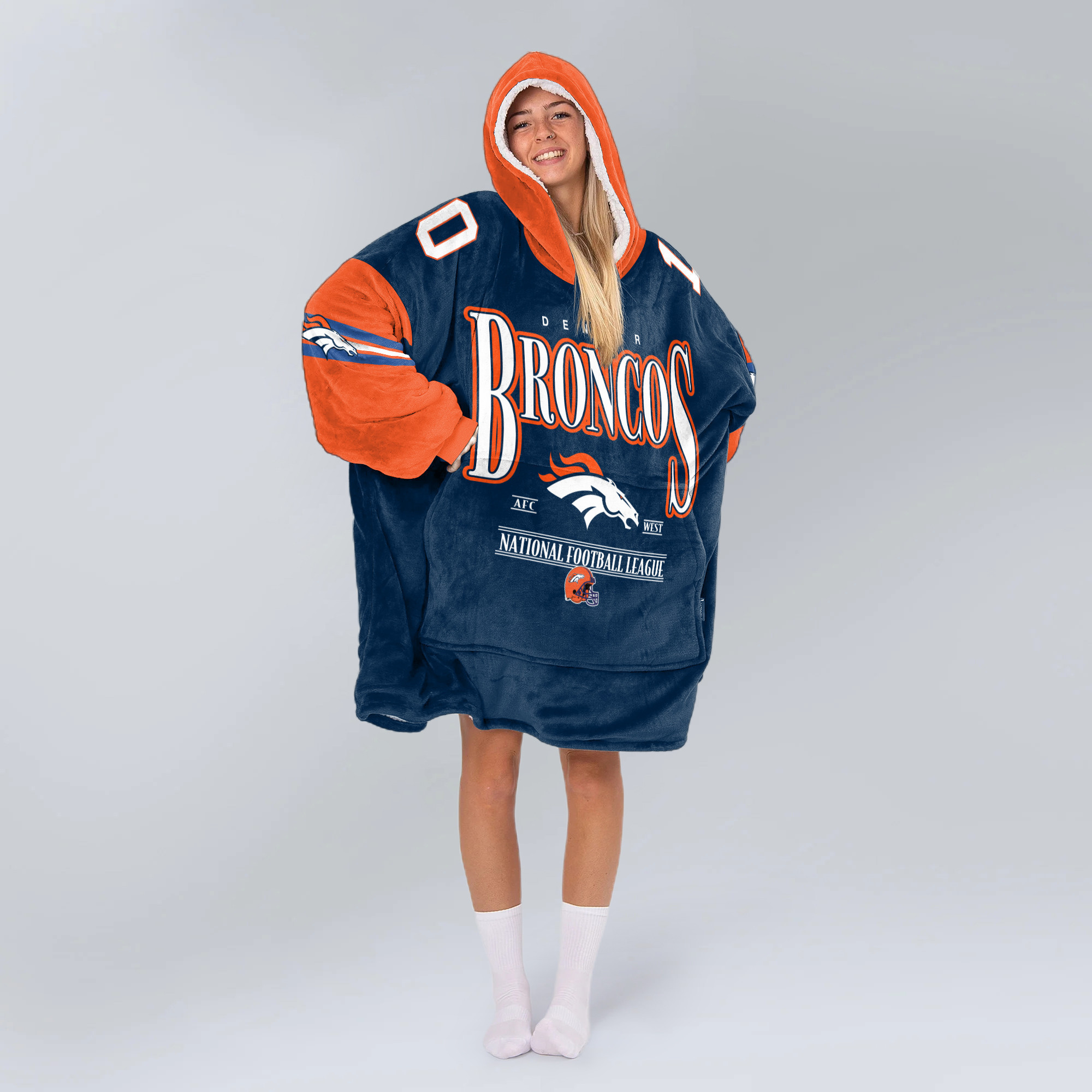 Adult 10 Denver Football Unisex Blanket Hoodie