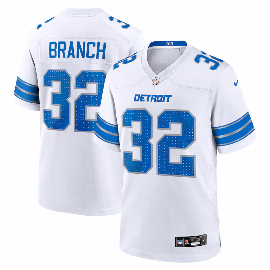 Men's Brian Branch #32 White Detroit Lions White Game Jersey