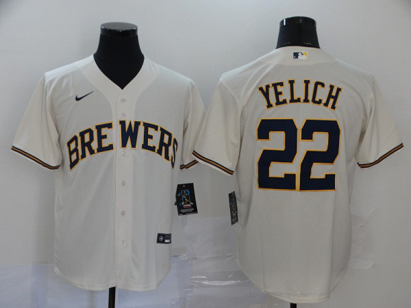Men's Milwaukee Brewers #22 Christian Yelich Cream Stitched MLB Cool Base  Jersey