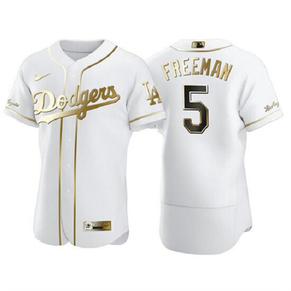 Men's Dodgers #5 Freddie Freeman White Gold  Flexbase Men Jersey