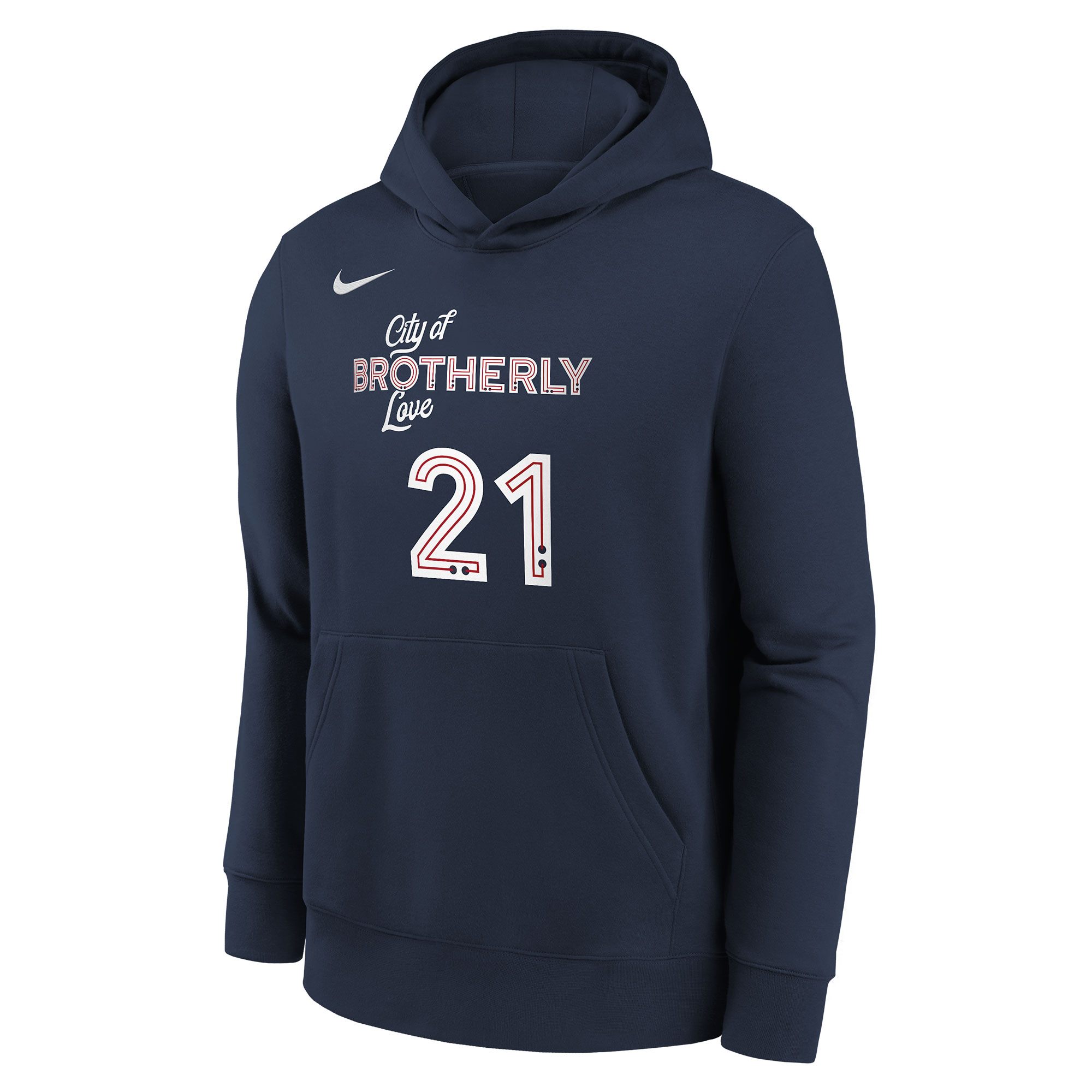 Youth Philadelphia 76ers Joel Embiid  Navy 2023/24 City Edition Name & Number Pullover Hoodie