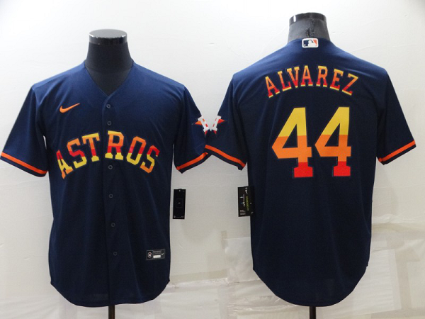 Men's Houston Astros #44 Yordan Alvarez Navy Blue Rainbow Stitched MLB Cool Base  Jersey