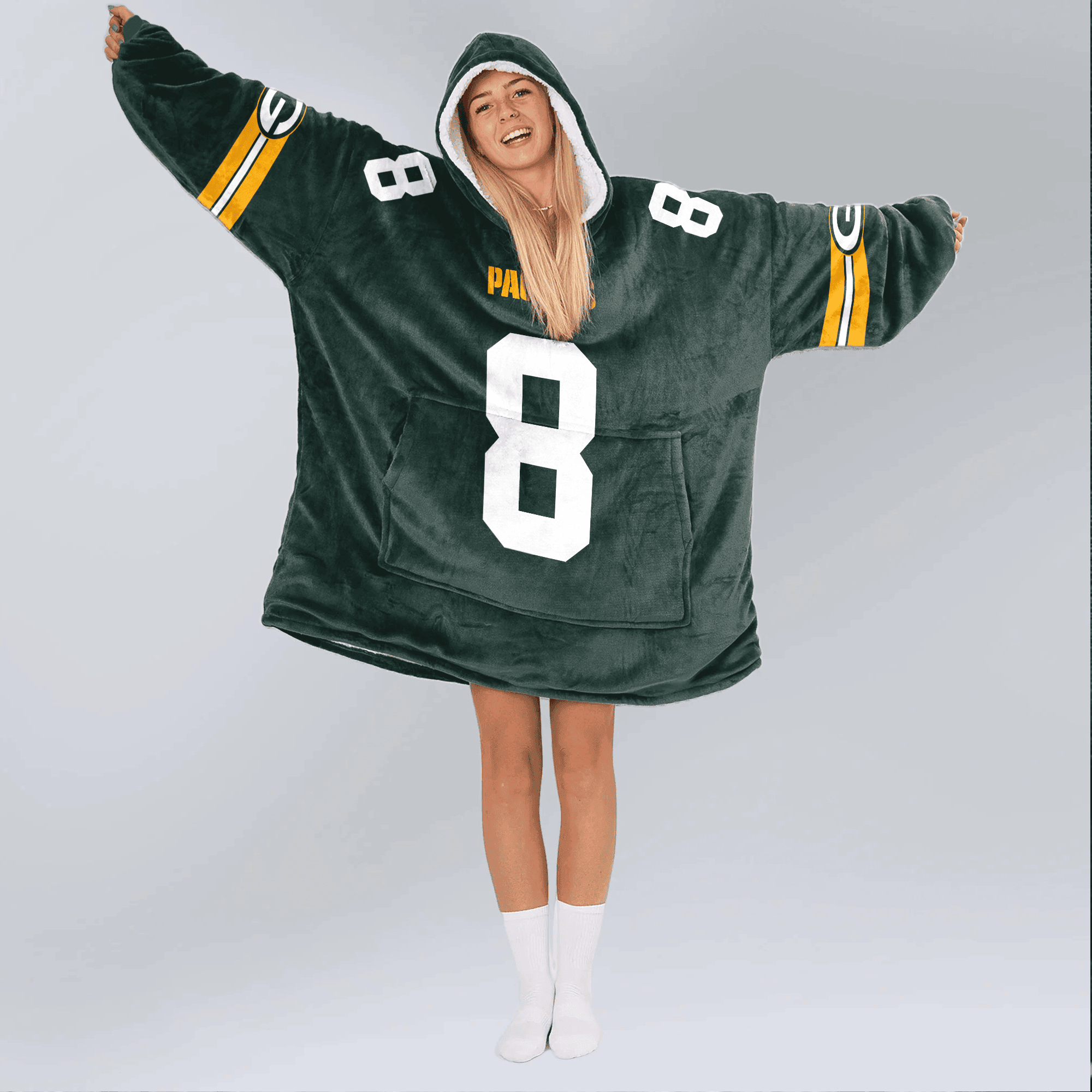 Adult 8 Green Bay Football Unisex Blanket Hoodie