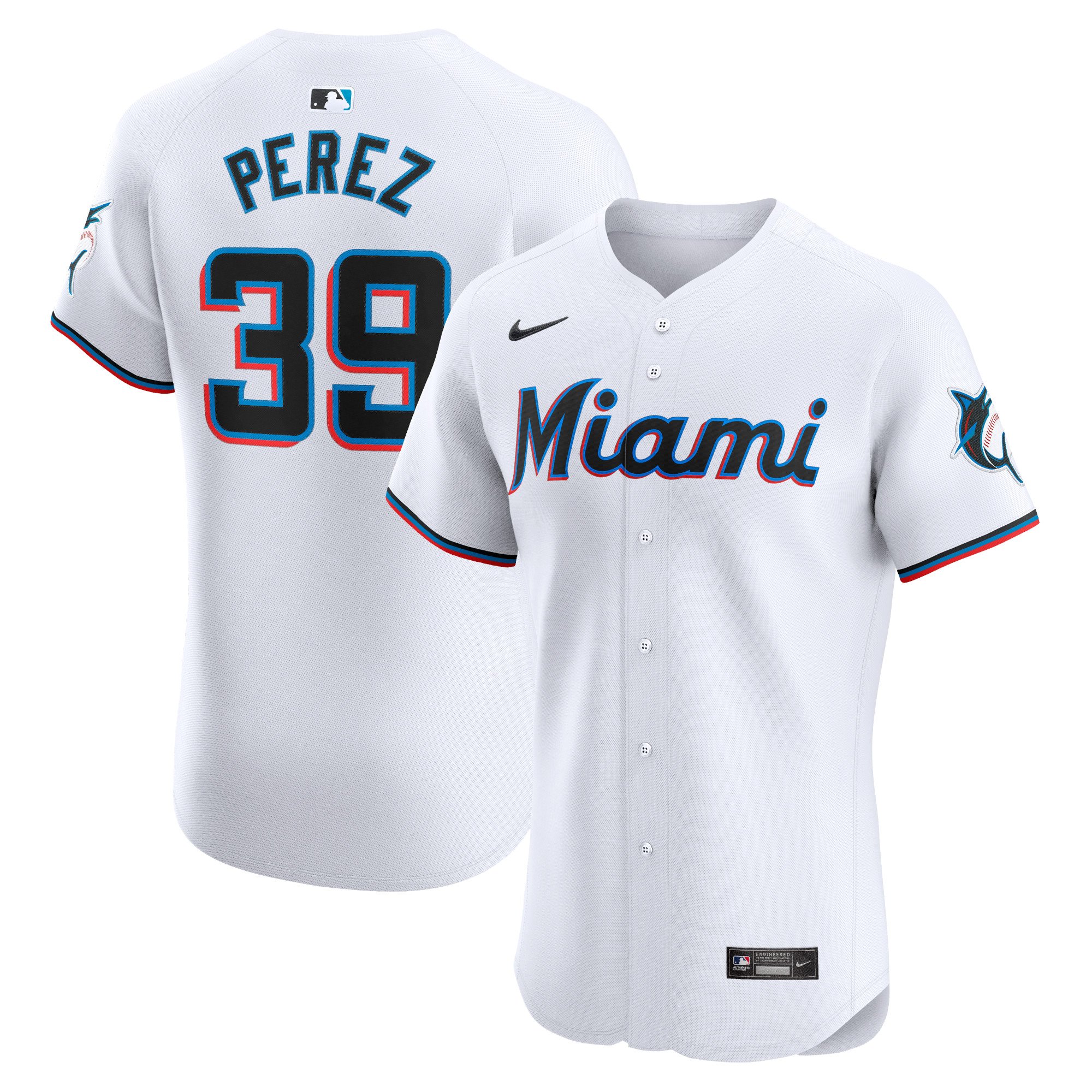 Men's Miami Marlins Eury Perez  White Home Elite Player Jersey