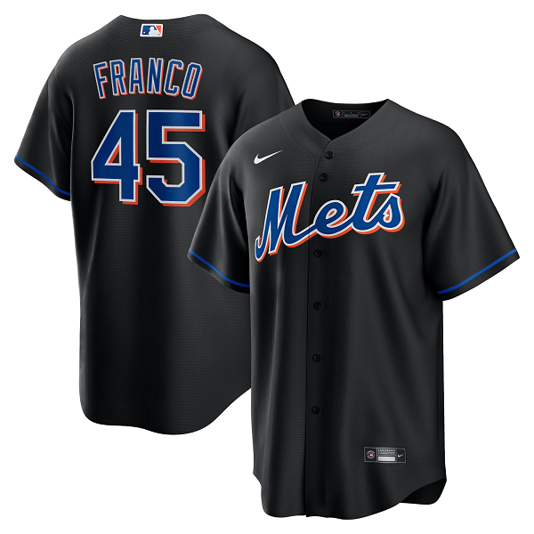 Men's New York Mets #45 John Franco  Black 2022 Alternate Player Jersey