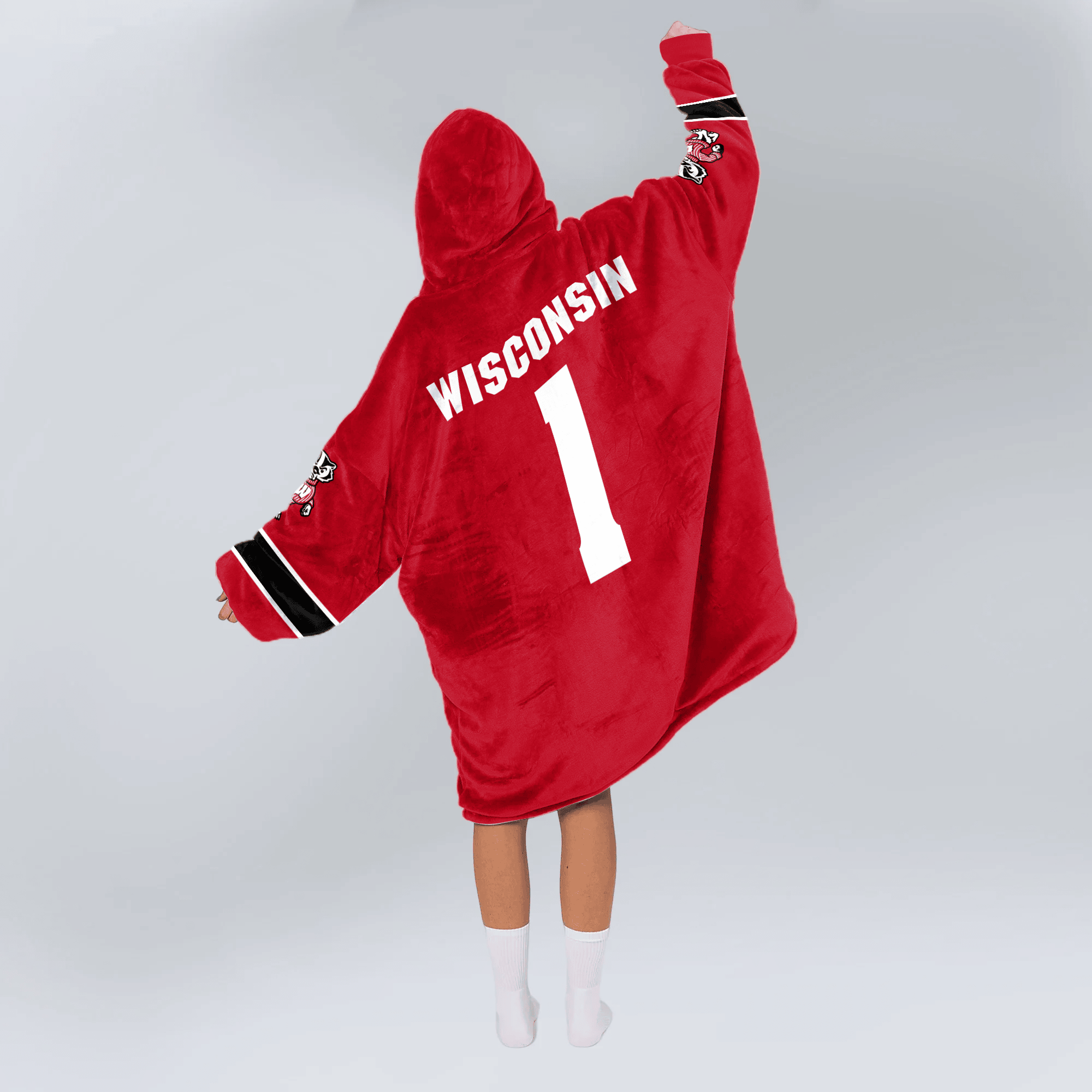 Adult #1 Wisconsin Football Unisex Blanket Hoodie