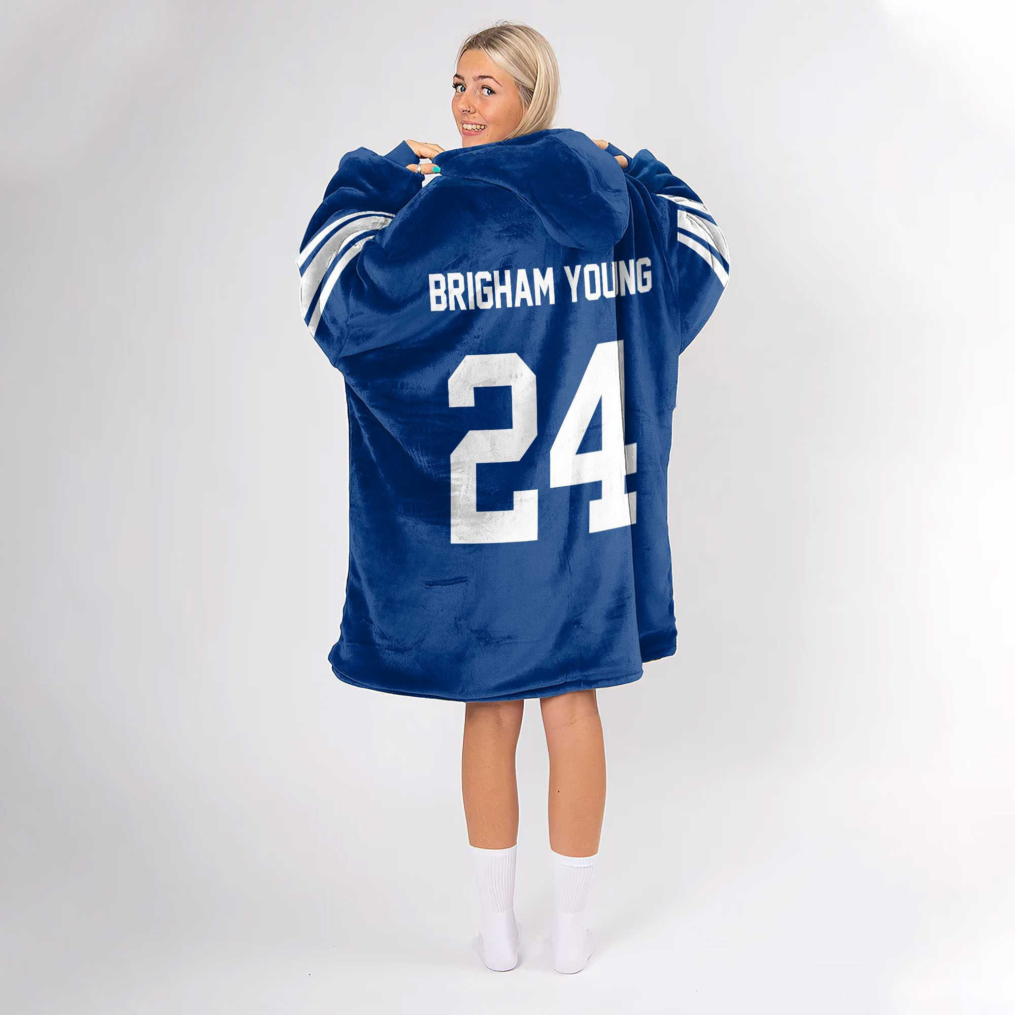 Adult #24 BYU Cougars Football Unisex Blanket Hoodie