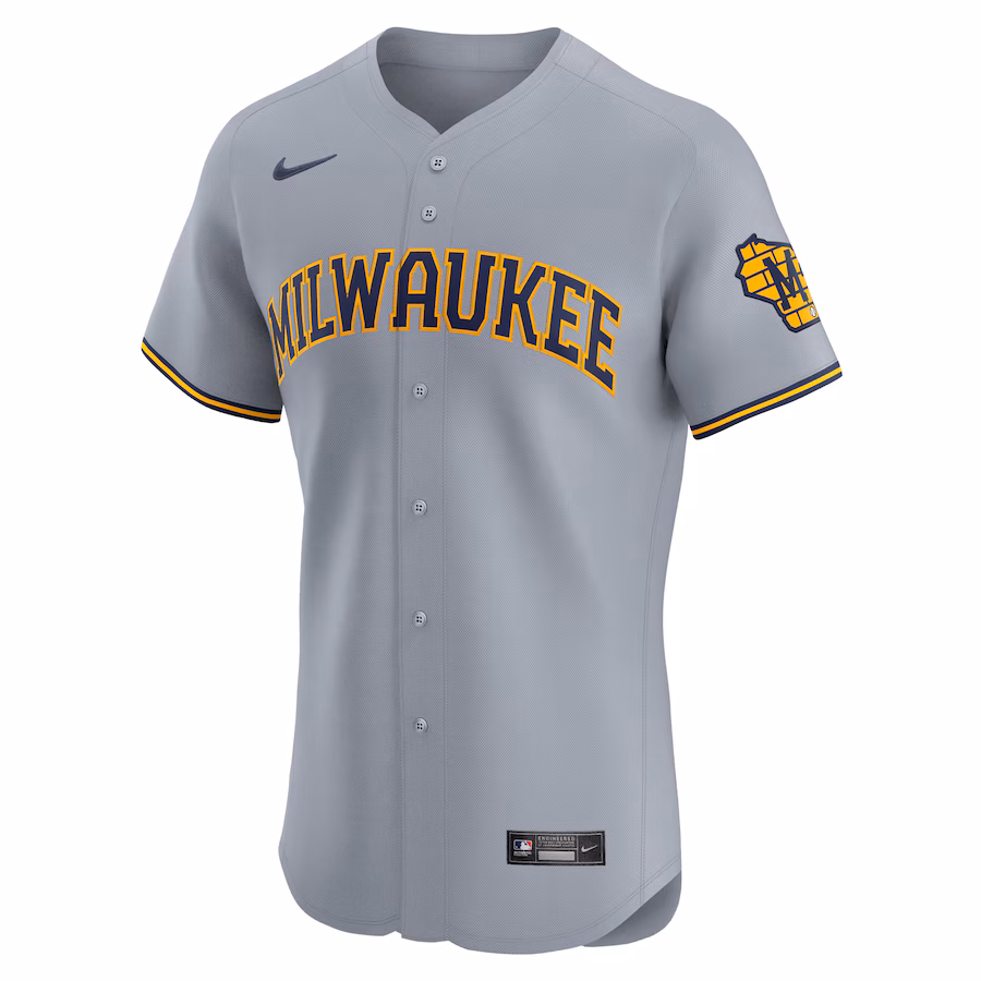 Men's Milwaukee Brewers Gray Road Vapor Premier Elite Patch Jersey