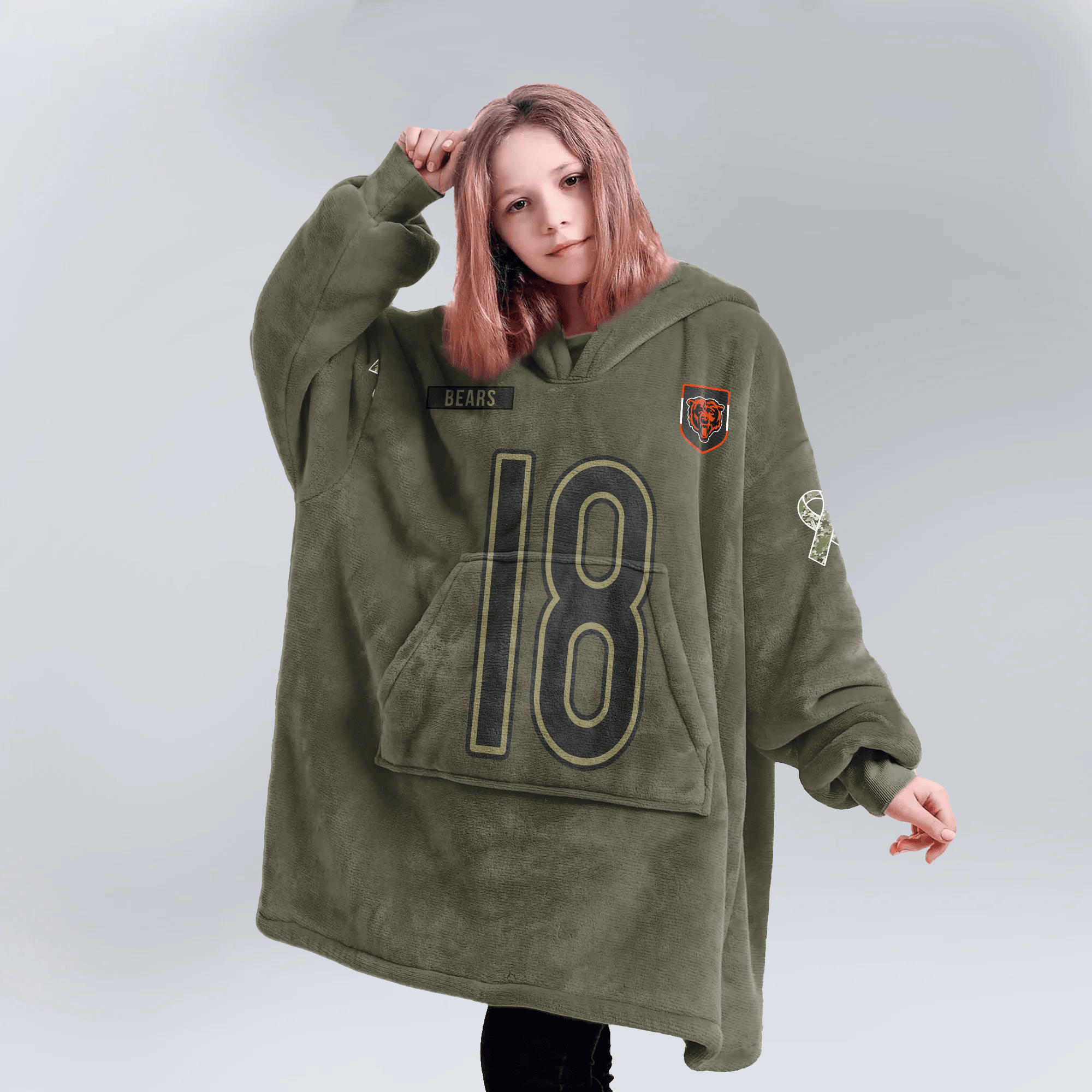 Kid C.W 18 Chicago Football Blanket Hoodie – Olive Salute to Service