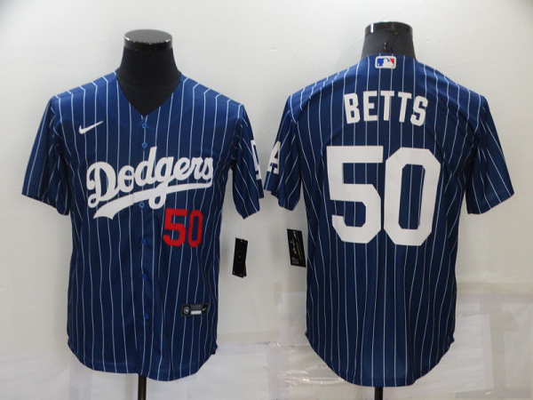 Men's  Los Angeles Dodgers #50 Mookie Betts Blue Stitched MLB Cool Base Jersey