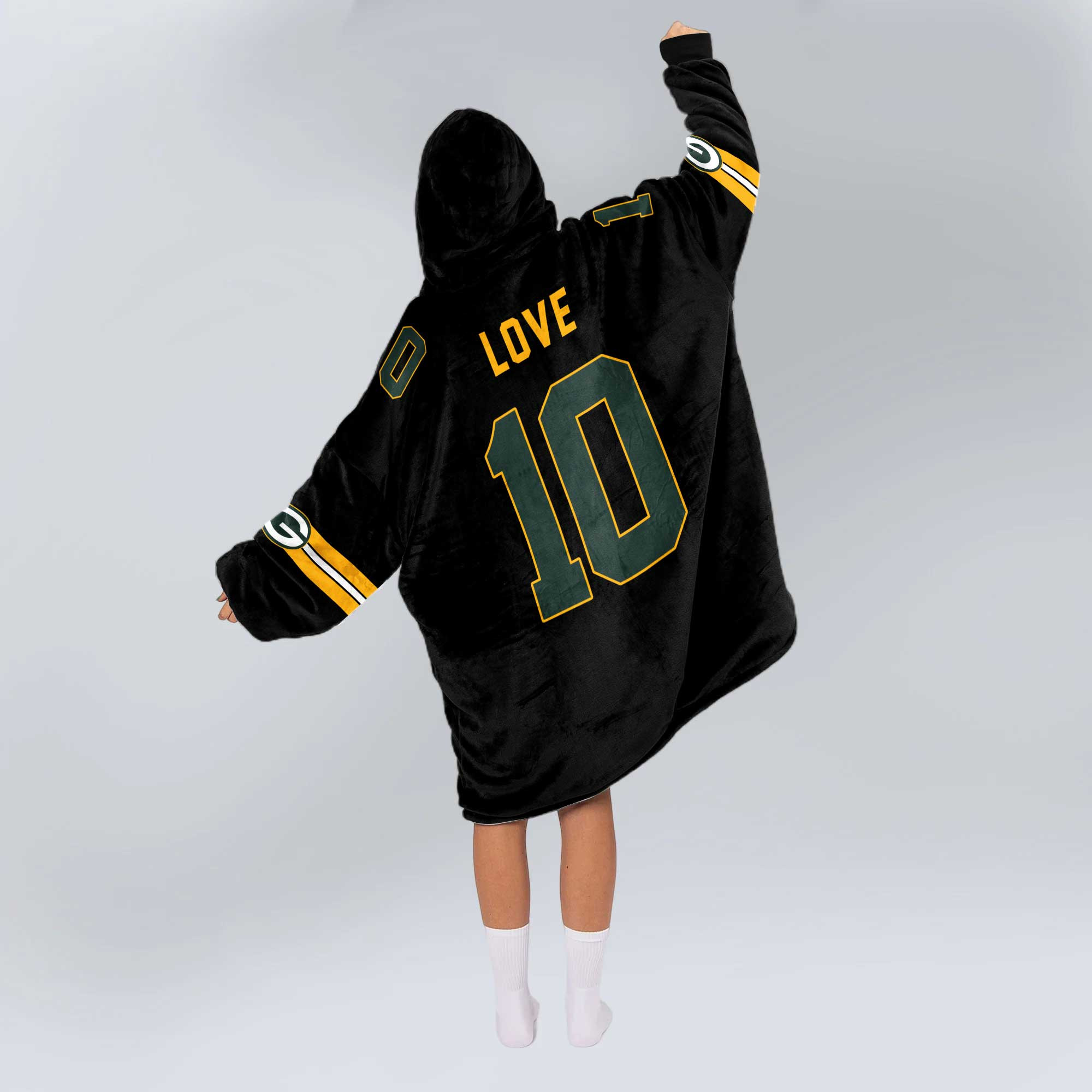 Adult J.L 10 Captain Green Bay Football Unisex Blanket Hoodie