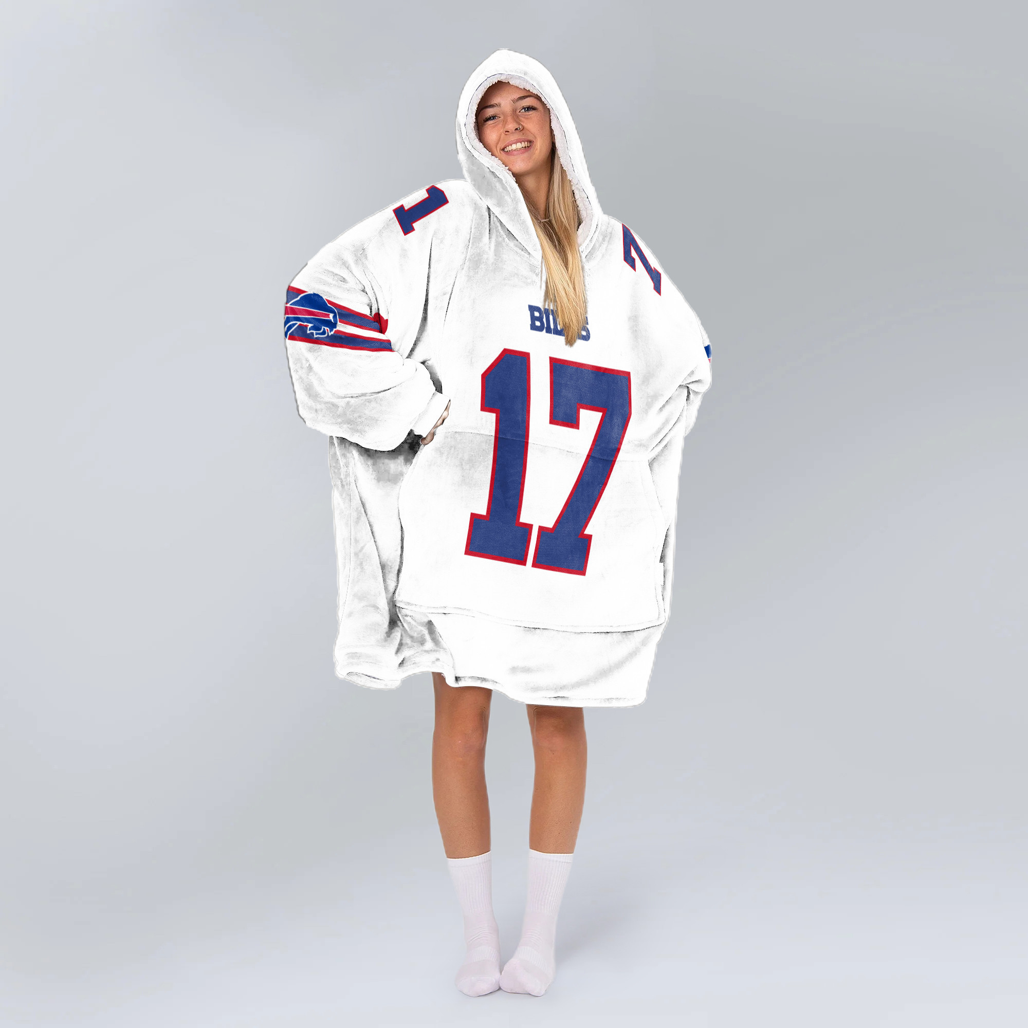 Adult 17 Buffalo Football Unisex Blanket Hoodie
