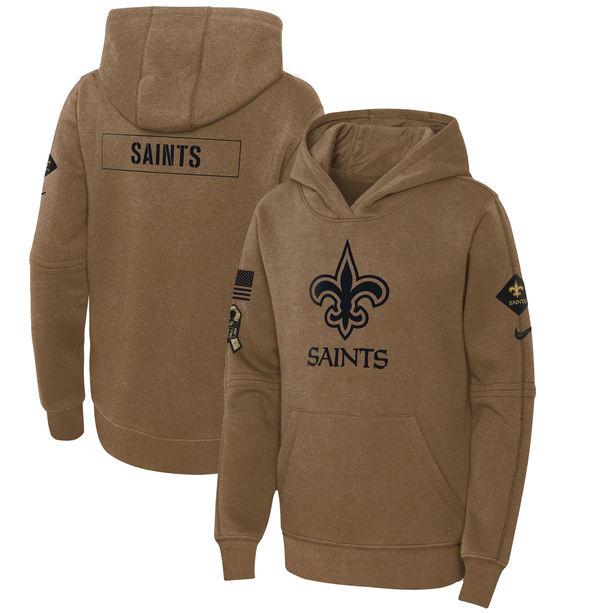 New Orleans Saints  Youth 2023 Salute to Service Club Fleece Pullover Hoodie - Brown