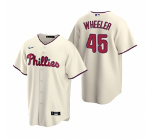 Mens  Philadelphia Phillies #45 Zack Wheeler Cream Alternate Stitched Baseball Jersey