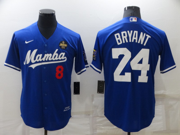 Men's  Los Angeles Dodgers #8 #24 Kobe Bryant Royal KB Patch Stitched MLB Cool Base Jersey