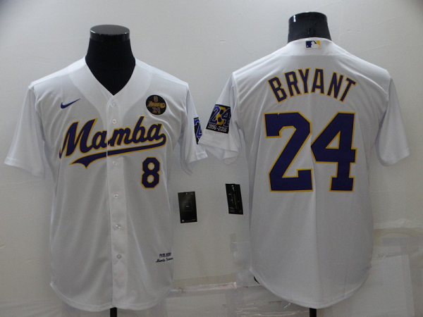Men's  Los Angeles Dodgers #8 #24 Kobe Bryant White KB Patch Stitched MLB Cool Base Jersey