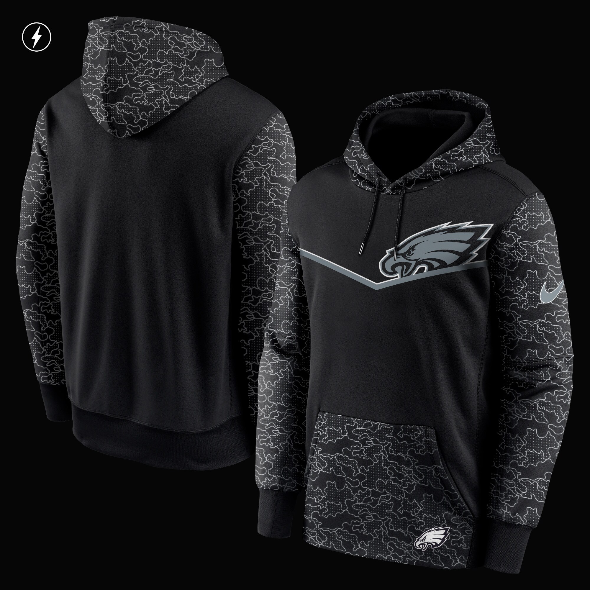 Philadelphia Eagles RFLCTV Chevron Pullover Hoodie - Black