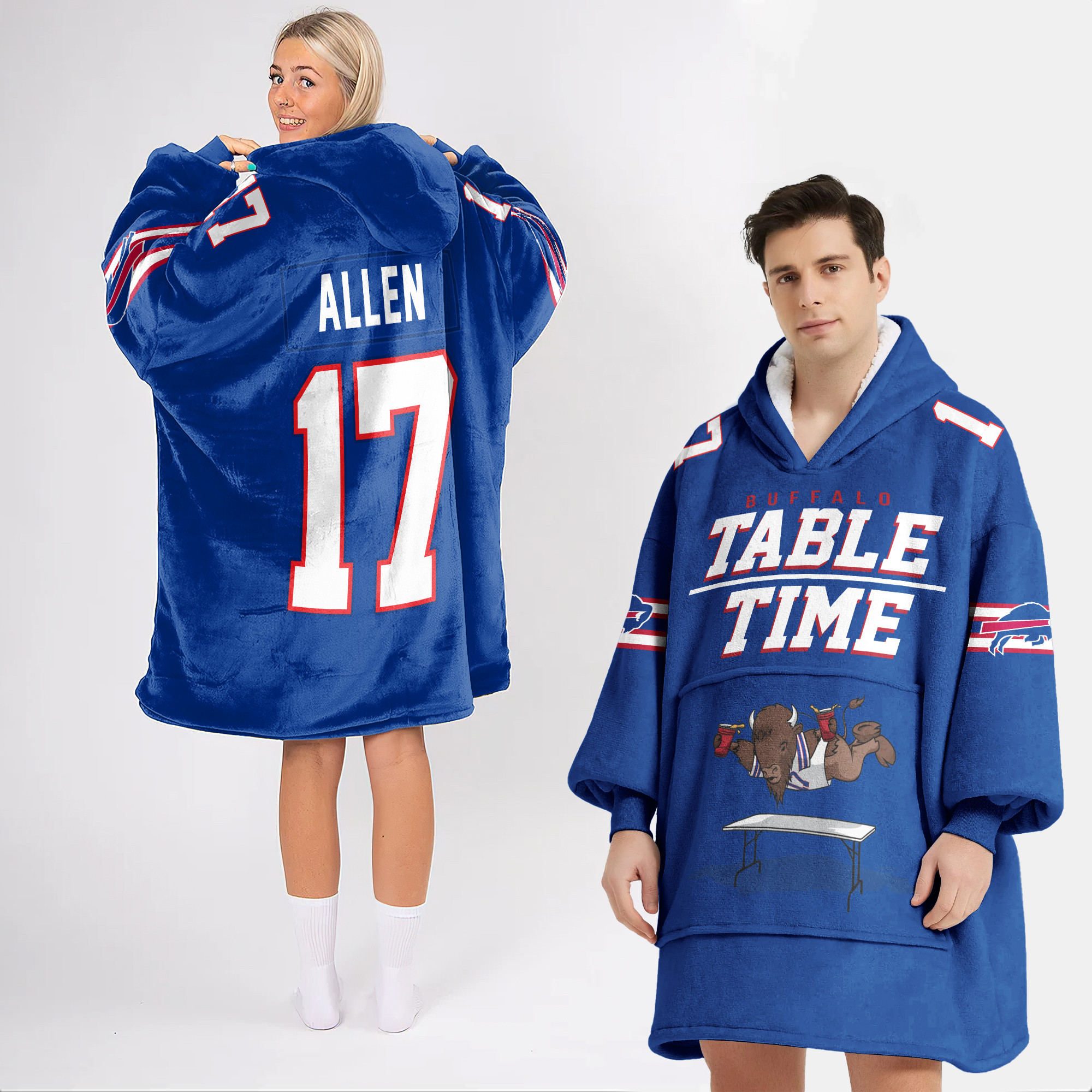 Adult 17 Buffalo Football Unisex Blanket Hoodie
