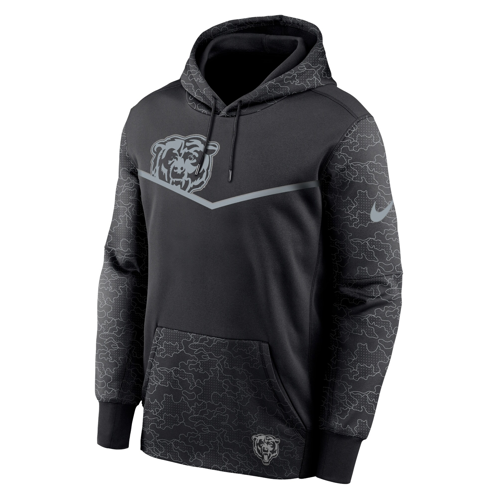 Chicago Bears RFLCTV Chevron Pullover Hoodie - Black