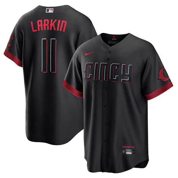 Men's Cincinnati Reds #11 Barry Larkin  Black 2023 City Connect Cool Base Player Jersey