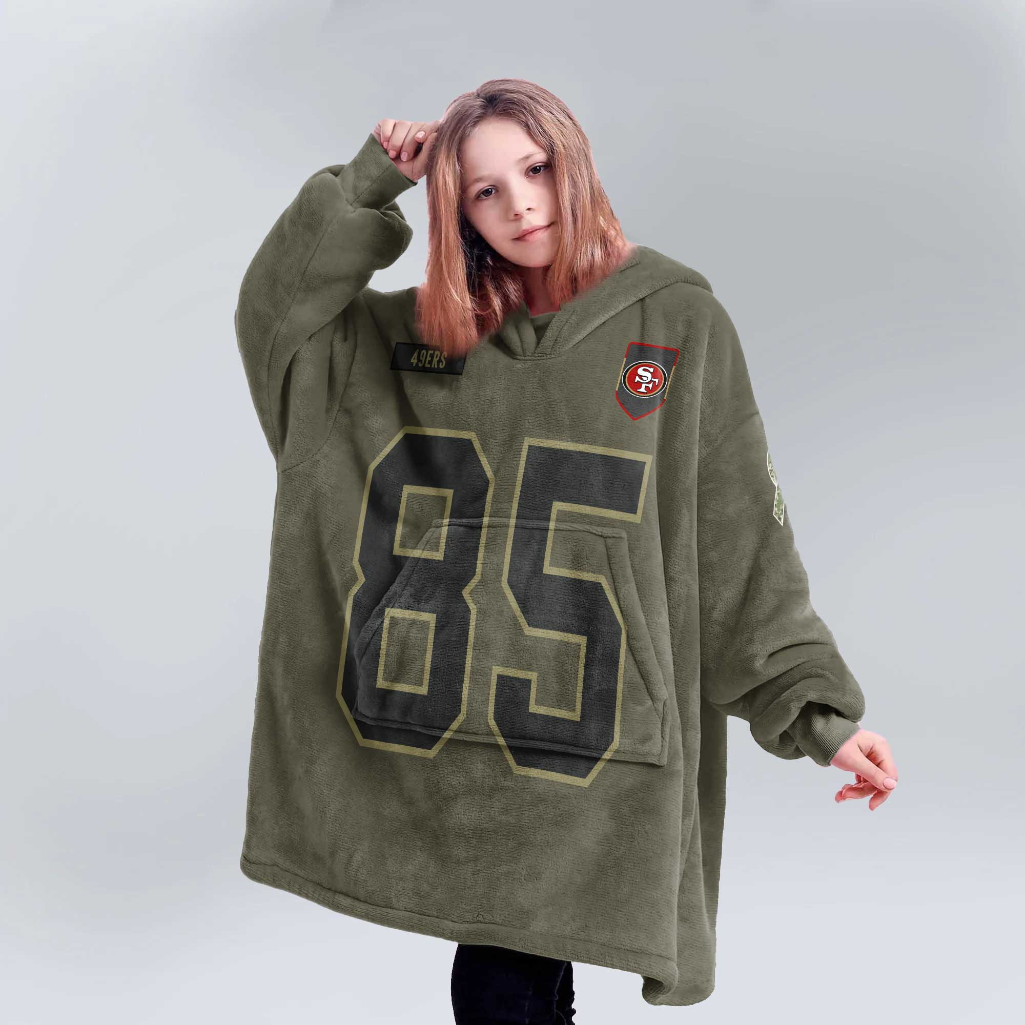 Kid G.K 85 San Francisco 49ers Football Blanket Hoodie – Olive Salute to Service